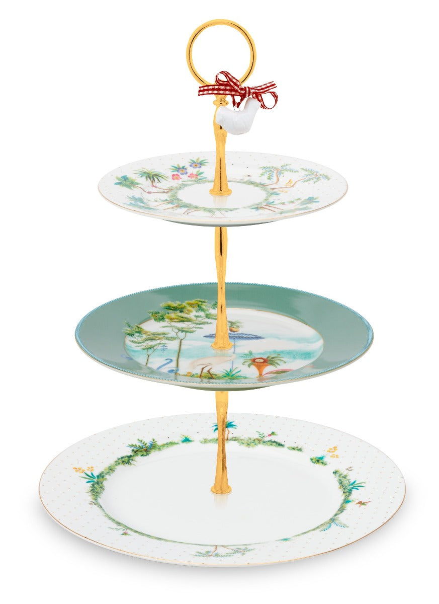 Produktbillede af Pip studio porcelæn Jolie Heron kageopsats i 3 etager på tilbud i høj kvalitet