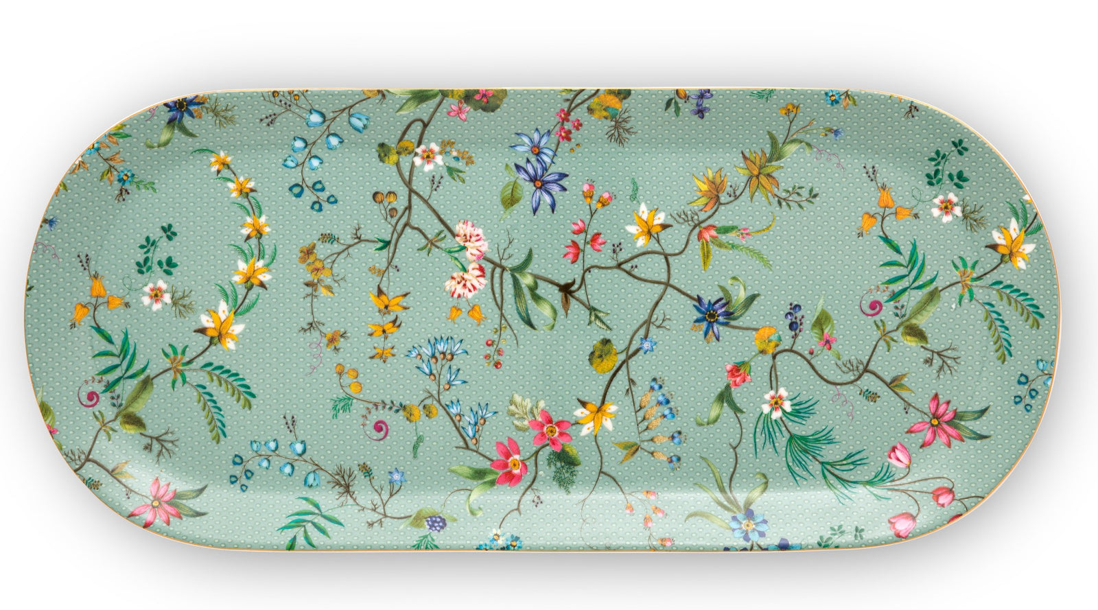 Produktbillede af Cake Tray Rectangular Jolie Flowers Blue 33.3x15.5cm på tilbud i høj kvalitet
