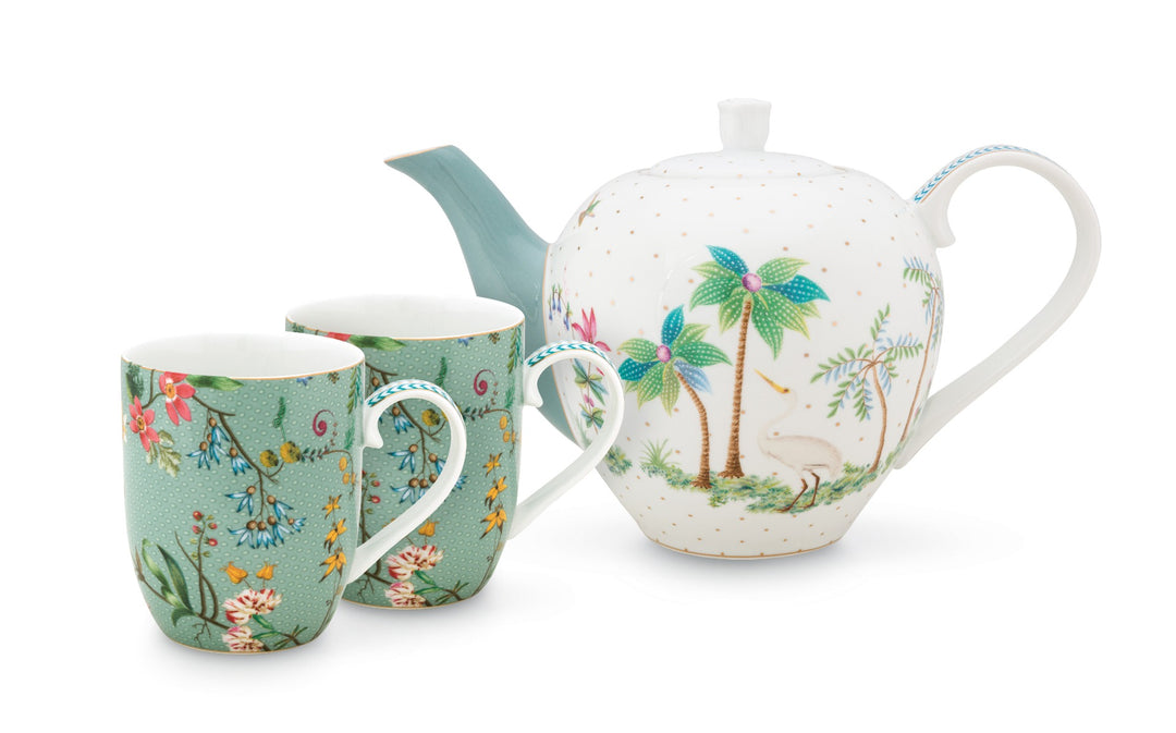 Produktbillede af Pip studio porcelæn Jolie Flower Blue lille tesæt på tilbud i høj kvalitet