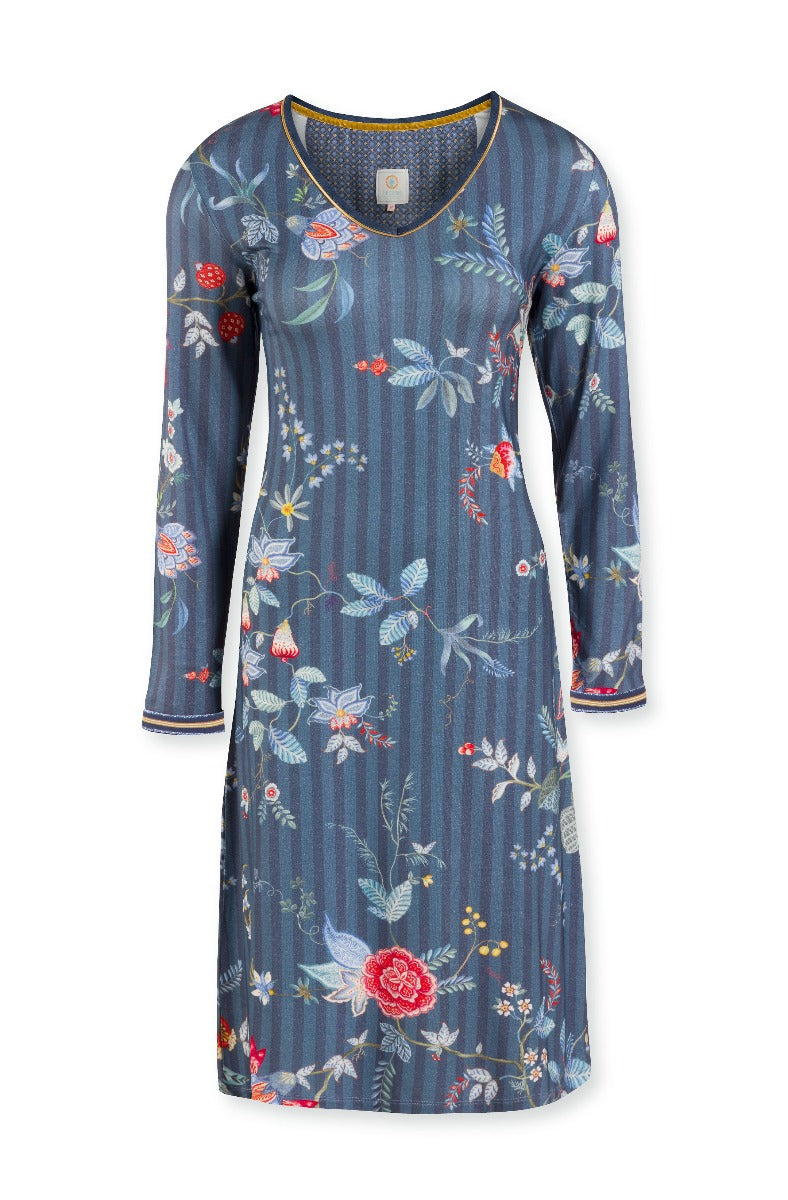 Produktbillede af Pip Studio Night Dress Long Sleeve Flower Festival Dark Blue-Small på tilbud i høj kvalitet