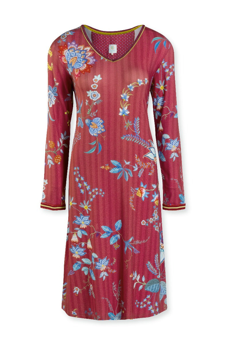 Produktbillede af Pip Studio Night Dress Long Sleeve Flower Festival Red Large på tilbud i høj kvalitet