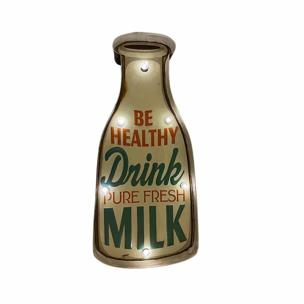 Produktbillede af Retro Skilt DRINK MILK PURE FRESH med lys på tilbud