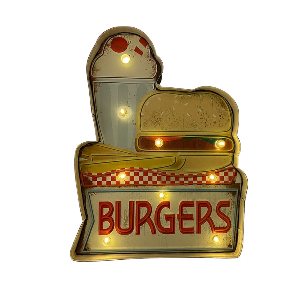 Produktbillede af Retro Skilt BURGER med lys på tilbud