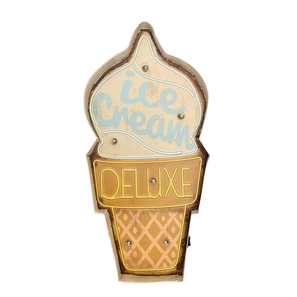 Produktbillede af Køb Retro Skilt ICE CREAM DELUXE med lys på tilbud