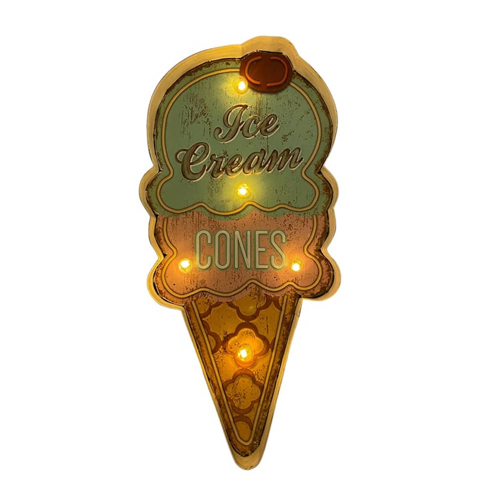 Produktbillede af Retro Skilt ICE CREAM med lys på tilbud