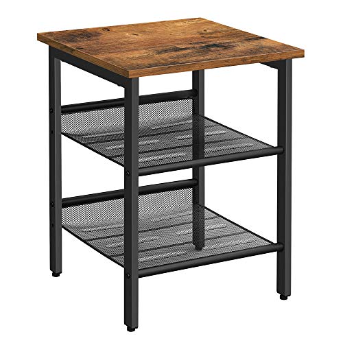 VASAGLE sidebord m. 2 justerbare mesh-hylder rustik brun spånplade og sort stål 40x40