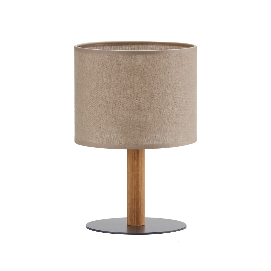 TK Deva bordlampe rund natur stof/fyrretræ og sort stål