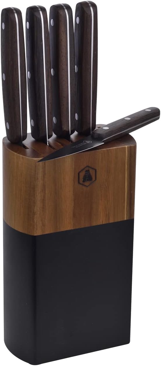 Laguiole Køkkenknive Sort/ Wenge 5 knive med tofarvet knivblok