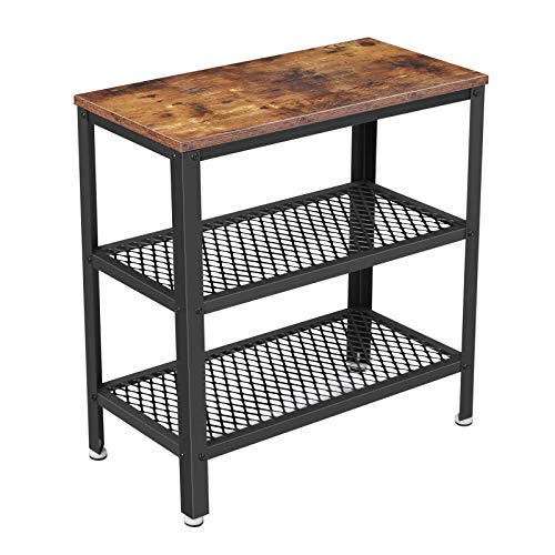 VASAGLE sidebord m. 2 mesh-hylder rektangulær rustik brun spånplade og sort stål 60x30