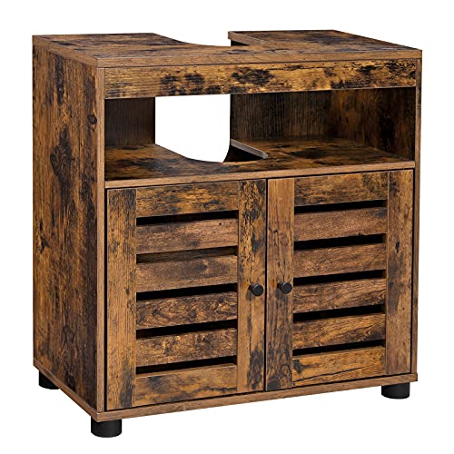 VASAGLE badeværelsesunderskab til vask m. 2 jalousilåger 1 justerbar hylde 1 rum brun spånplade