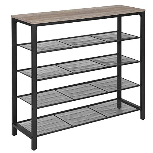 VASAGLE skohylde m. 4 mesh-hylder greige spånplade og sort stål