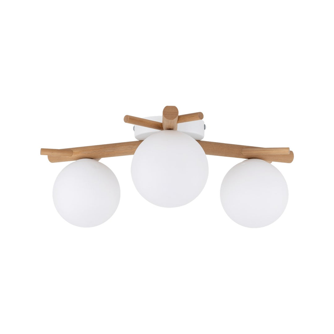 TK Sheron loftlampe m. 3 skærme opal glas og natur træ