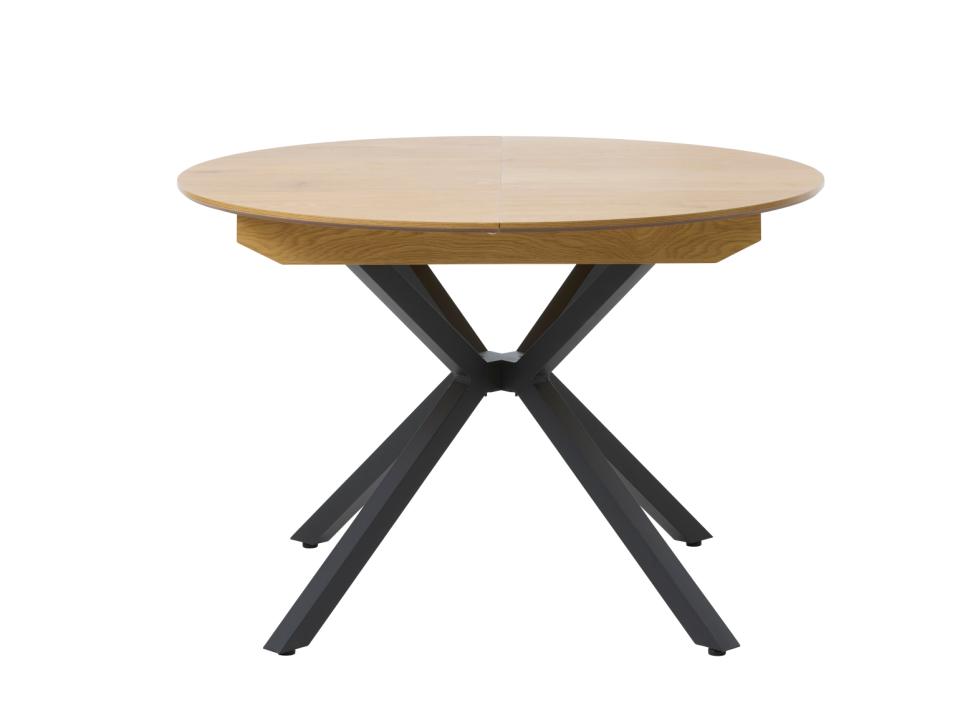 Produktbillede af UNIQUE FURNITURE Cesura spisebord m. 2 tillægsplader natur eg melamin og sort metal Ø120-170 i premium kvalitet