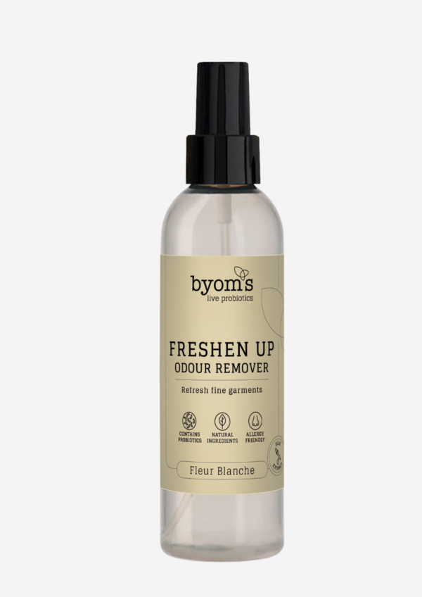 Detaljeret produktbillede af Byoms FRESHEN UP PROBIOTIC ODOUR REMOVER Fleur Blanche with silk extract (200 ml) på tilbud