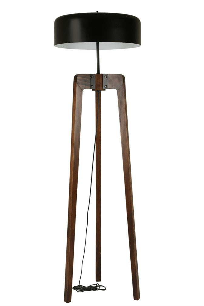 LUMI gulvlampe sort metal og natur grantræ