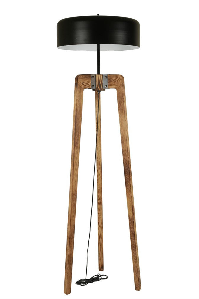 Produktbillede af gulvlampe sort metal og natur grantræ i premium kvalitet