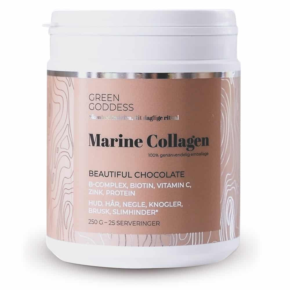 Detaljeret produktbillede af Green Goddess Marine Collagen Chokolade 250g på tilbud