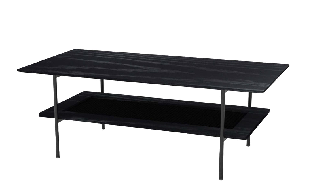 Pensacola sofabord m. 1 hylde rektangulær sort melamin og sort polyrattan 55x110