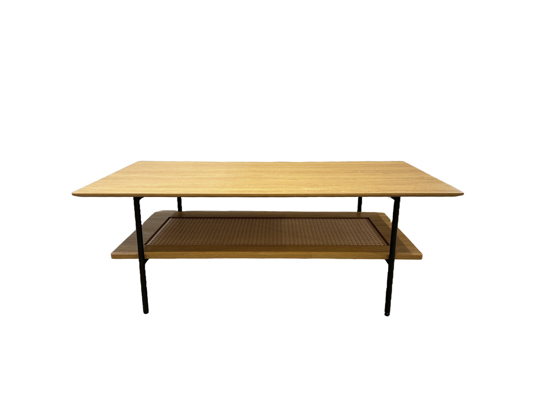 Pensacola sofabord m. 1 hylde rektangulær natur eg melamin og natur polyrattan 55x110