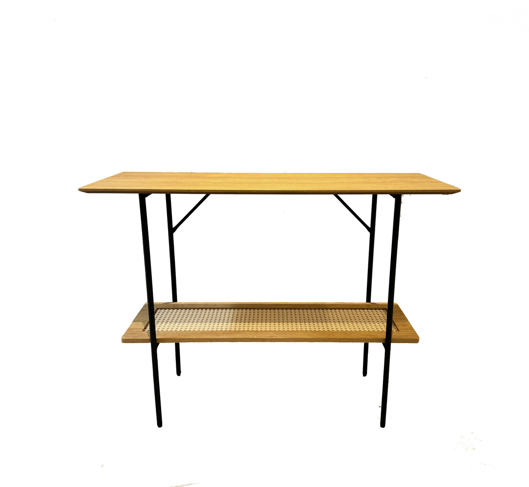 Pensacola konsolbord m. 1 hylde rektangulær natur eg melamin og natur polyrattan 100x37