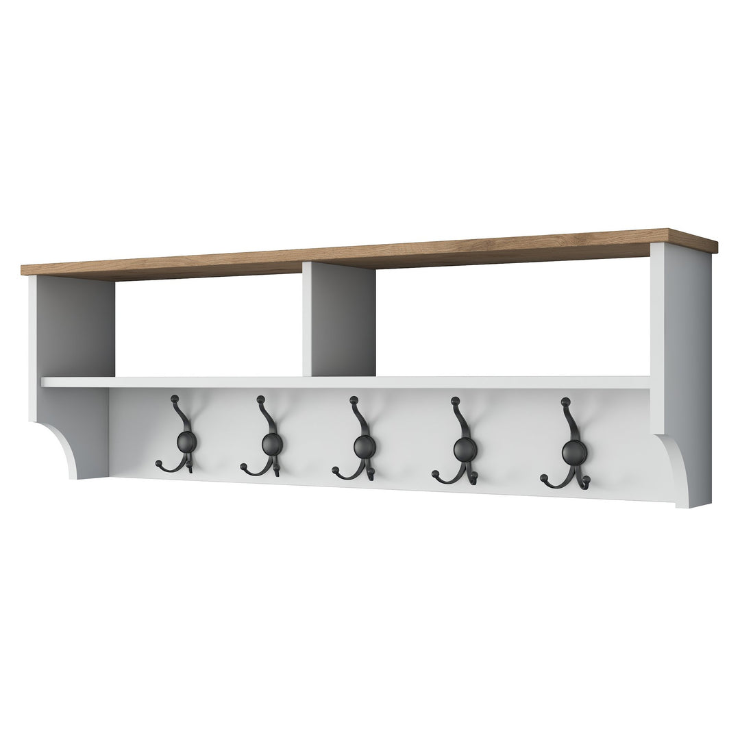 FUNZI LIVING P2 hattehylde m. 5 metal knager hvid og brun melamin