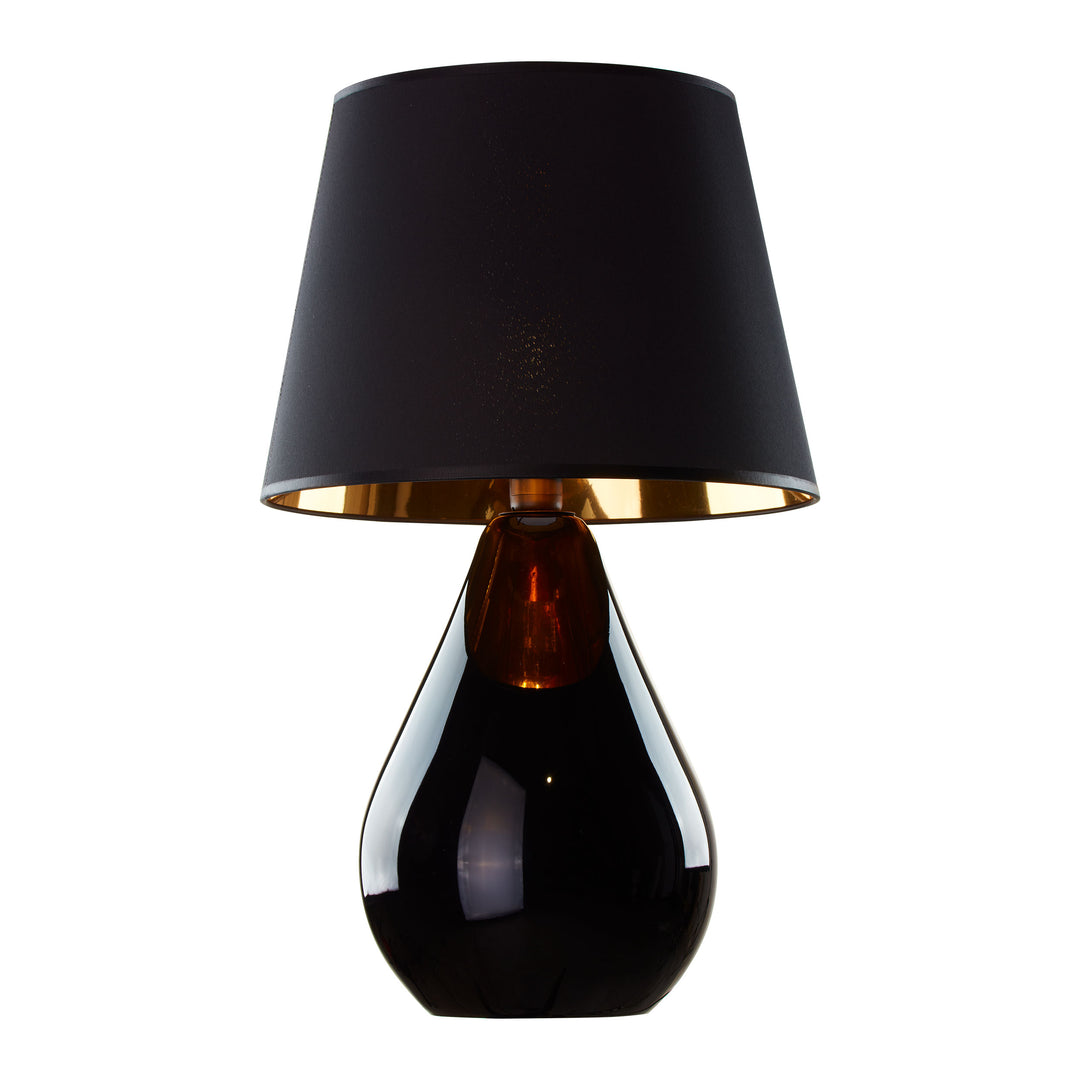 TK Lacrima bordlampe guld sort stof og sort glas