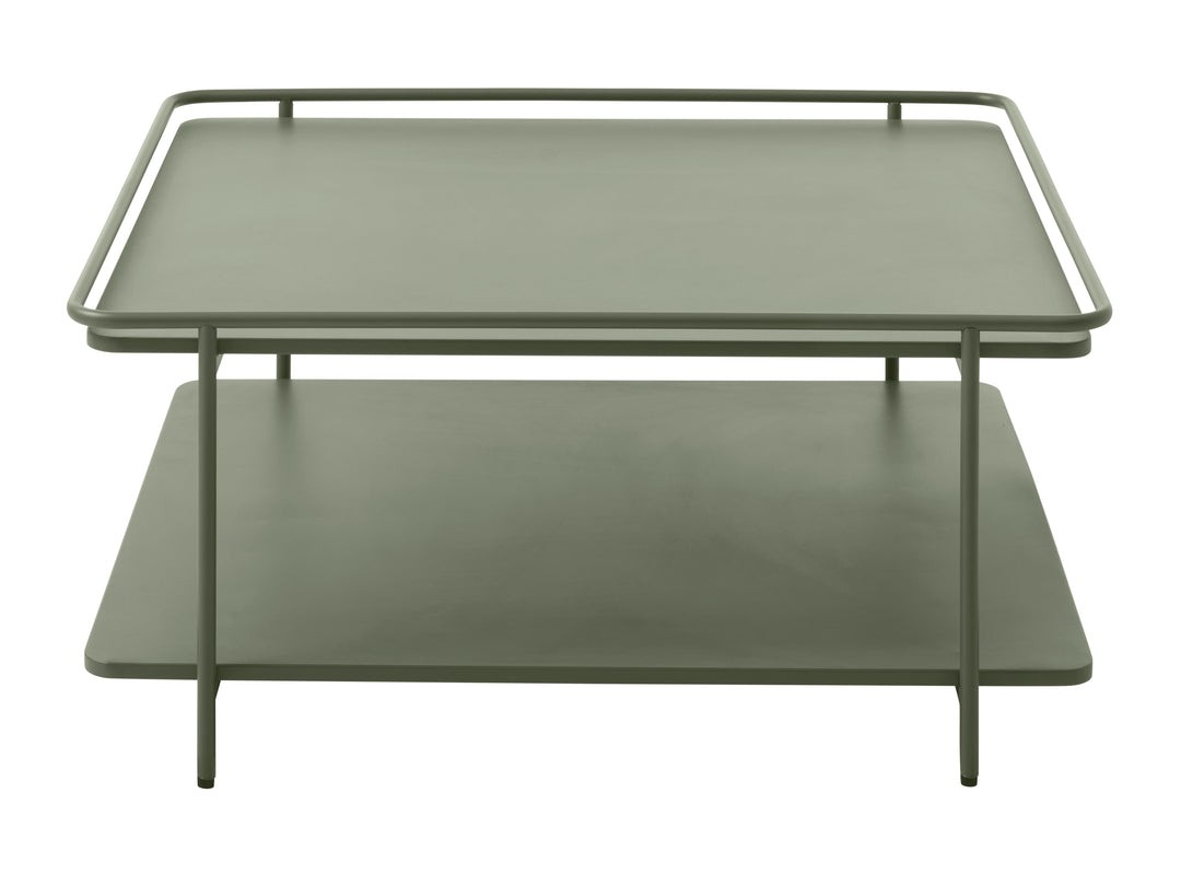 Yuba sofabord m. 1 hylde kvadratisk olivengrøn metal 75x75