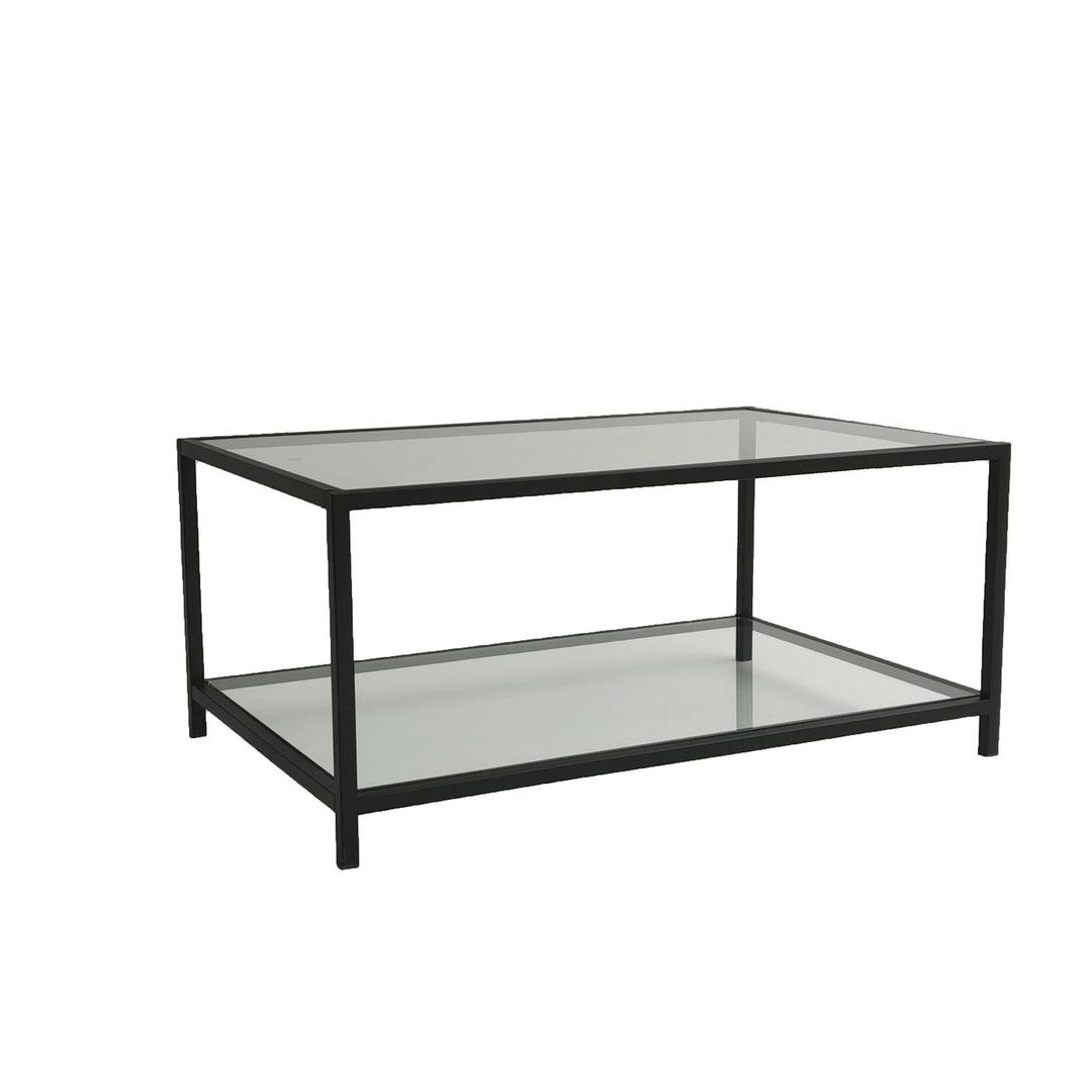 NORDVÄRK Astro sofabord m. 1 hylde rektangulær glas og røgsort metal 90x60