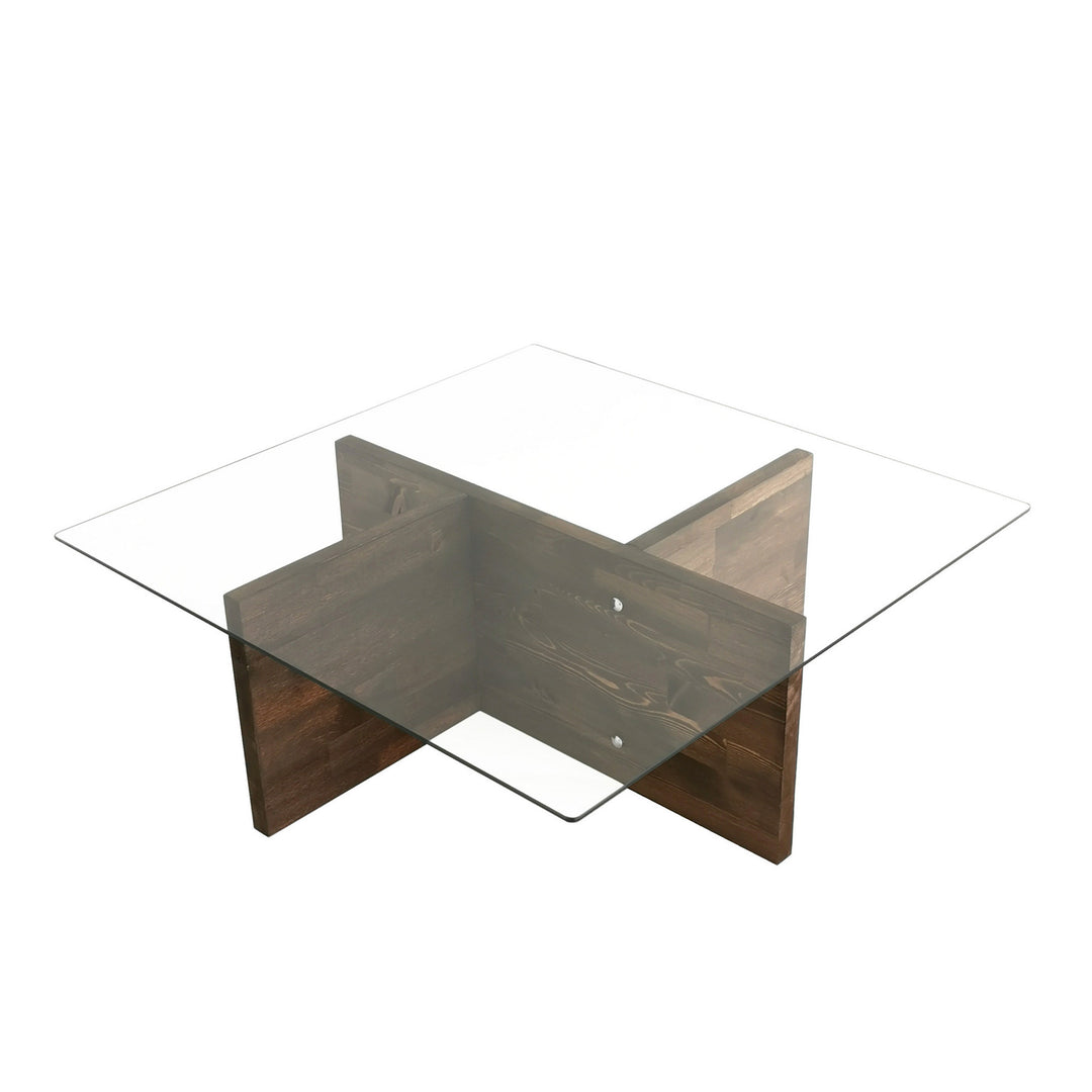 NORDVÄRK Glory sofabord kvadratisk glas og valnøddefarvet fyrretræ 70x70