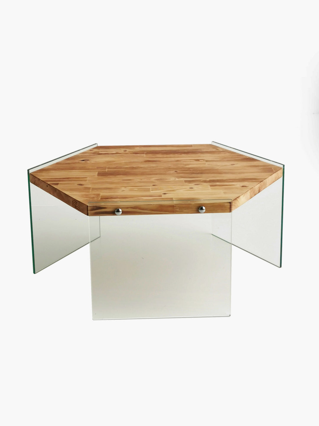 NORDVÄRK Hexagon sofabord sekskantet glas og egefarvet fyrretræ 80x70