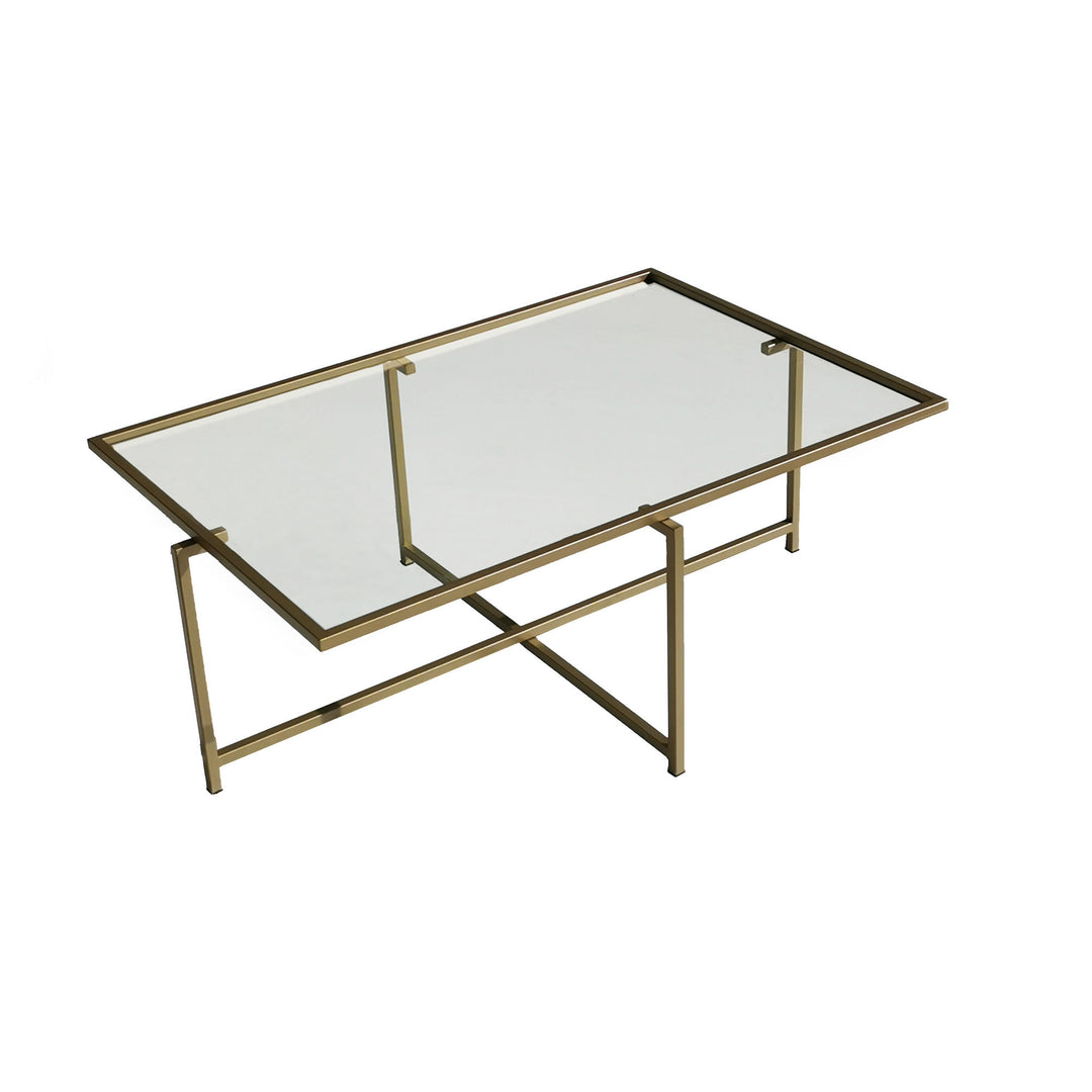 Produktbillede af NORDVÄRK Sun sofabord rektangulær glas og guld metal 94x64 i premium kvalitet