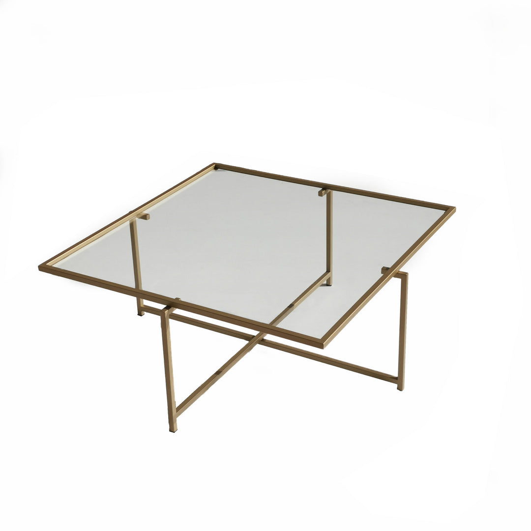 NORDVÄRK Sun sofabord kvadratisk glas og guld metal 85x85