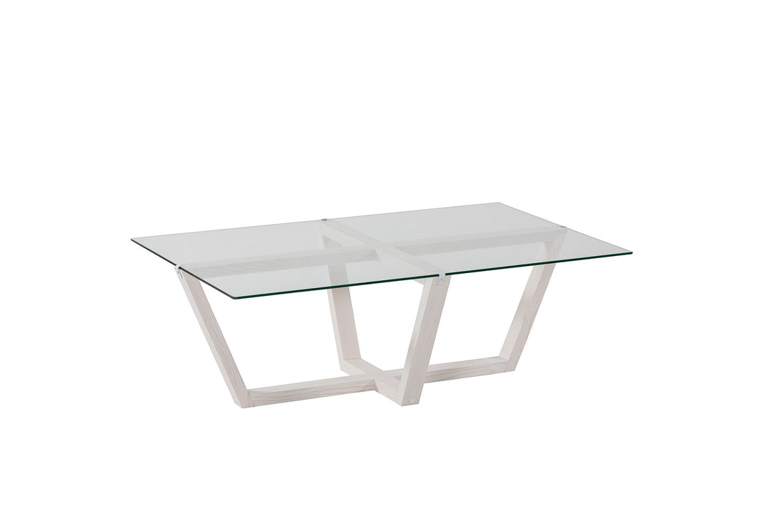Produktbillede af NORDVÄRK Amalfi sofabord rektangulær glas og hvid fyrretræ 105x65 i premium kvalitet