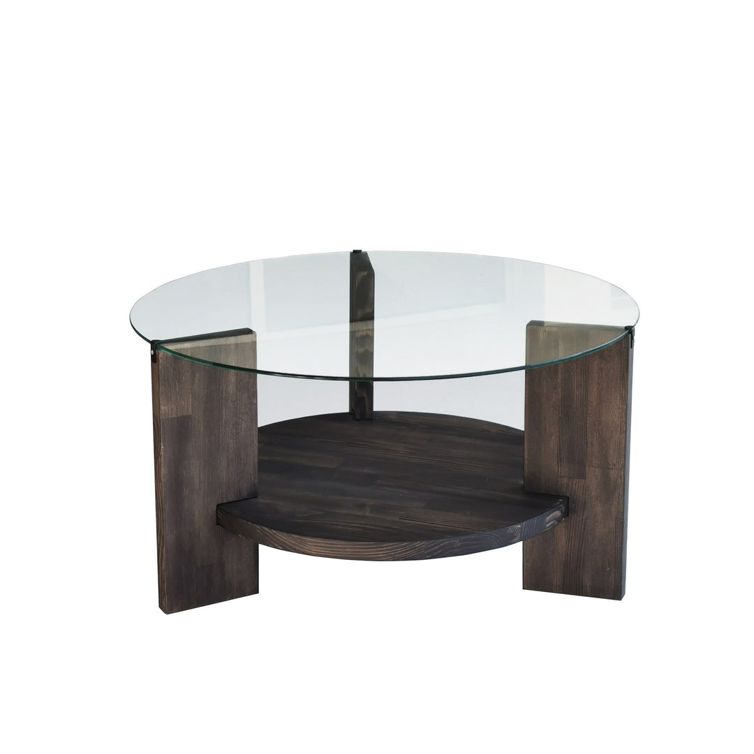NORDVÄRK Mondo sofabord m. 1 hylde rund glas og antracit fyrretræ Ø75