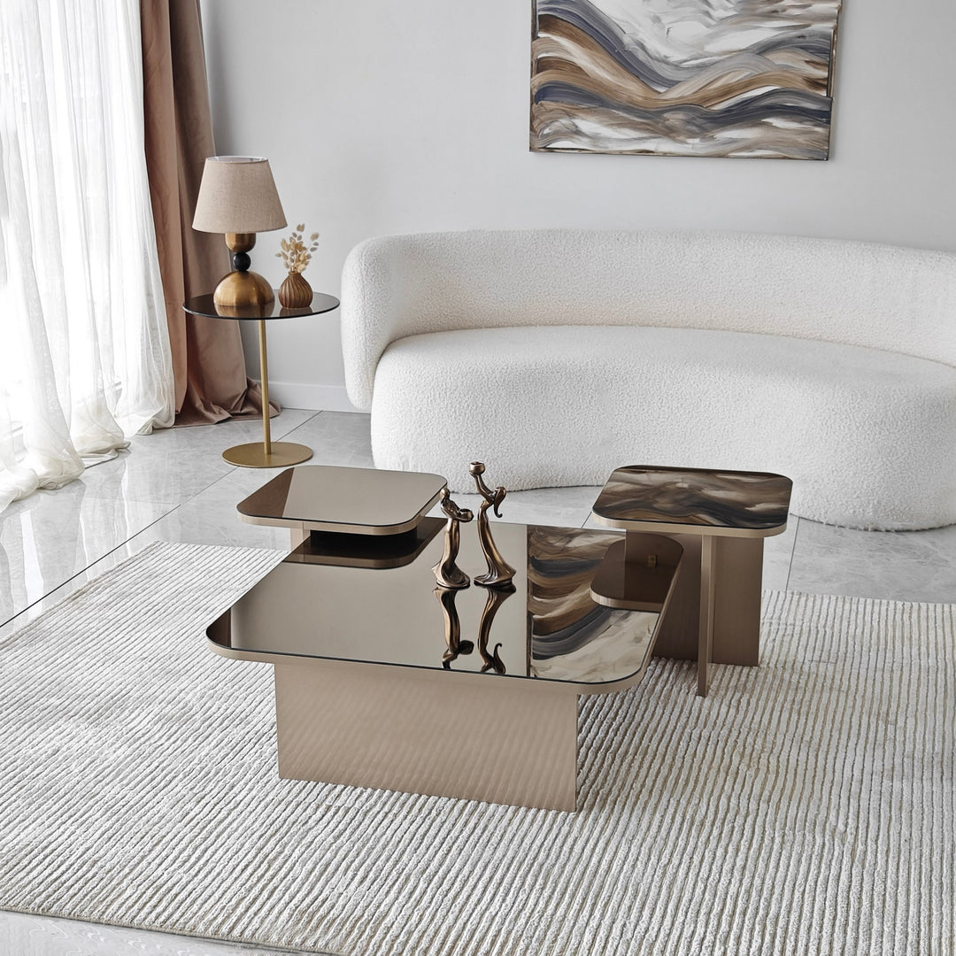 NORDVÄRK Jazz sofabord beige bronze melamin sæt med 3