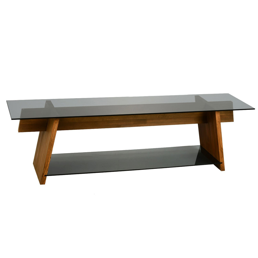 NORDVÄRK TV201 TV-bord m. 1 hylde sort glas og valnøddefarvet fyrretræ 158x40