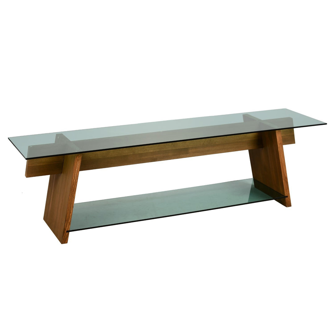 NORDVÄRK TV202 TV-bord m. 1 hylde grøn glas og valnøddefarvet fyrretræ 158x40