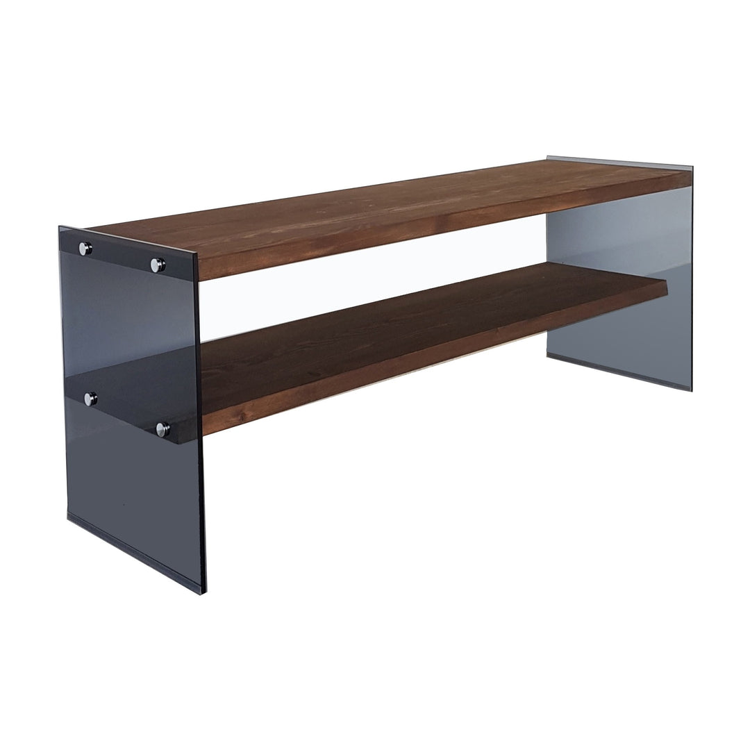 NORDVÄRK TV100 TV-bord m. 1 hylde glas og valnøddefarvet fyrretræ 120x35