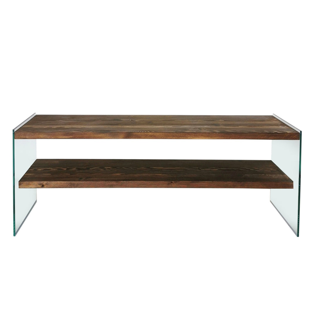 NORDVÄRK TV103 TV-bord m. 1 hylde glas og valnøddefarvet fyrretræ 120x35