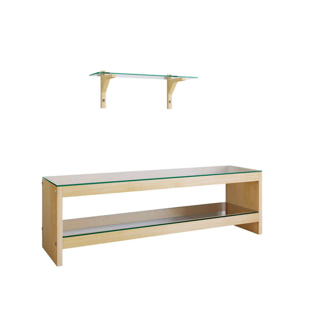 NORDVÄRK TV302 TV-bord m. 1 væghylde og 1 hylde glas og natur fyrretræ 140x40