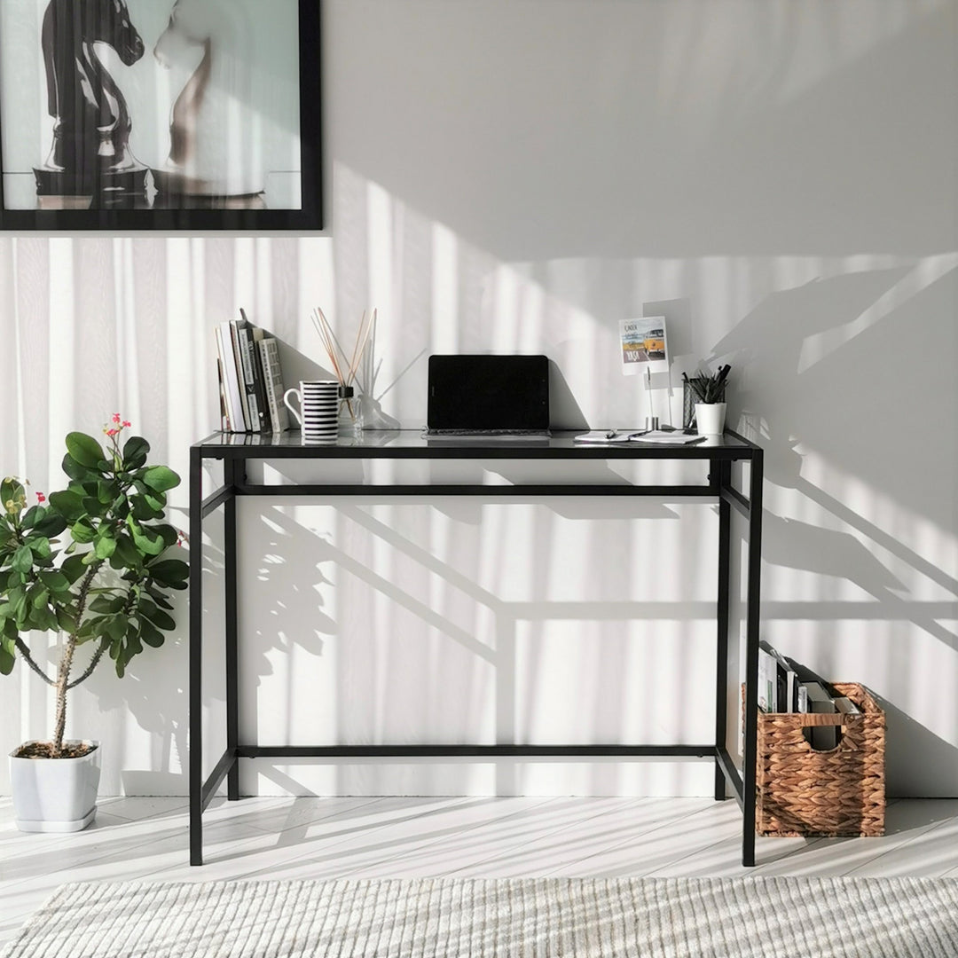 NORDVÄRK Network skrivebord rektangulær glas og sort metal 100x45