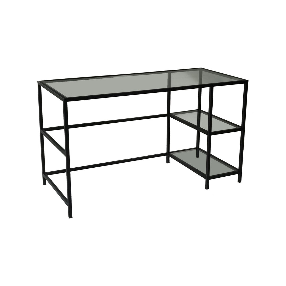 NORDVÄRK Master skrivebord m. 2 hylder glas og sort metal 130x60