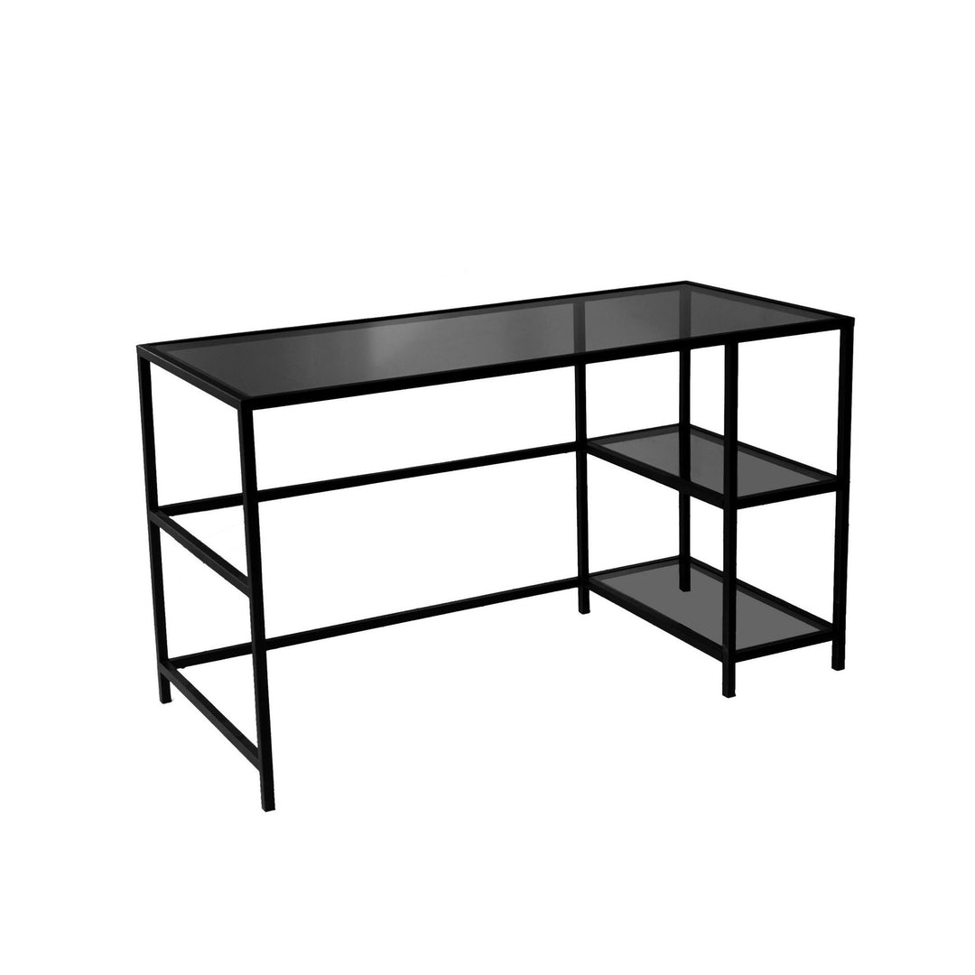 NORDVÄRK Master skrivebord m. 2 hylder røgfarvet glas og sort metal 130x60