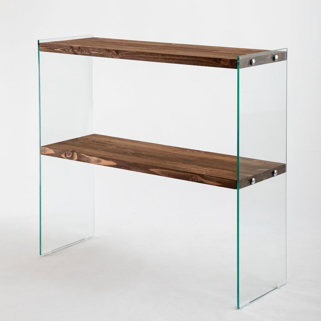 NORDVÄRK Venedik konsolbord m. 1 hylde glas og valnøddefarvet fyrretræ 90x30