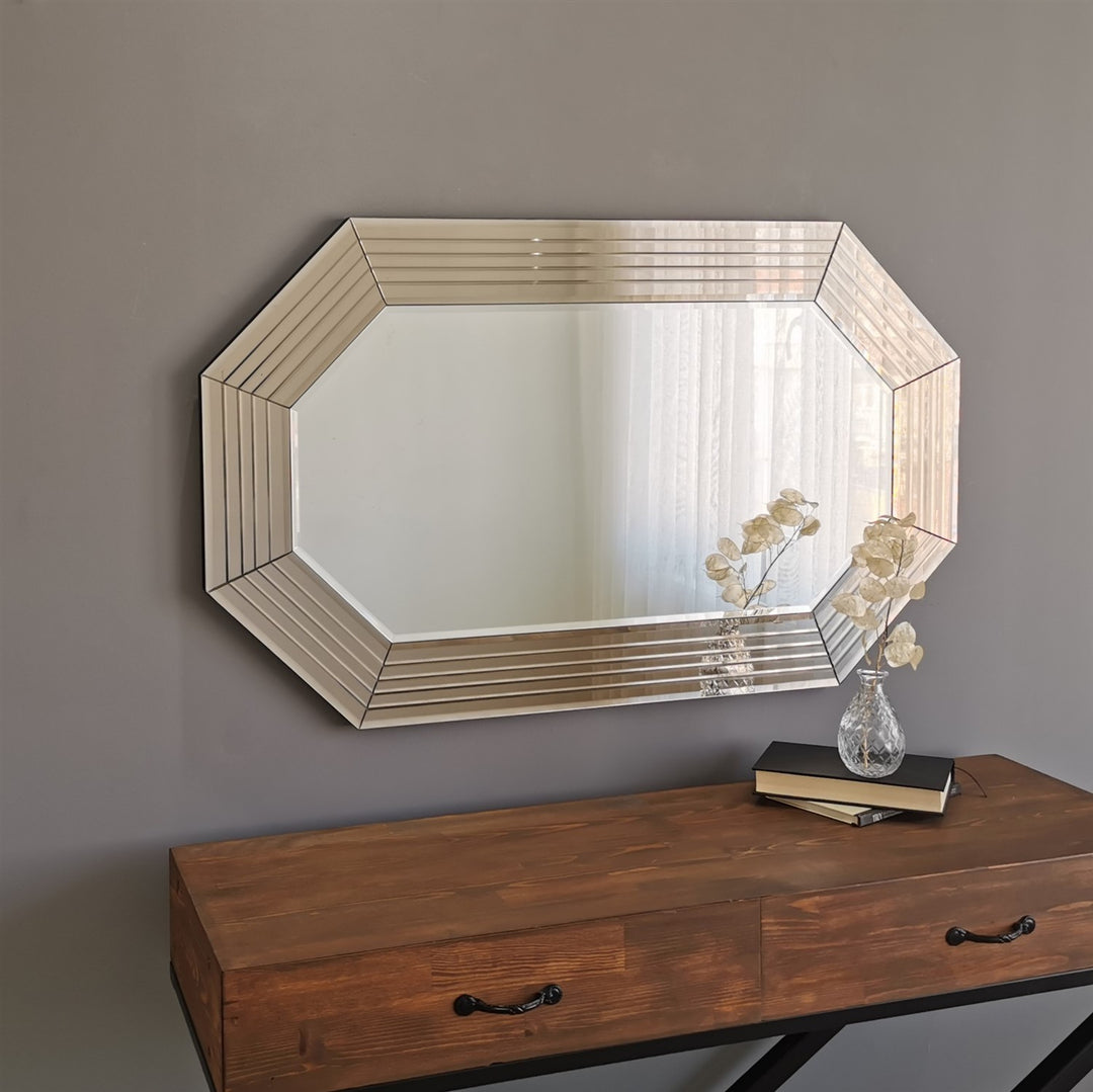 Produktbillede af NORDVÄRK A312 vægspejl ottekantet spejlglas og bronze MDF 100x60 i premium kvalitet