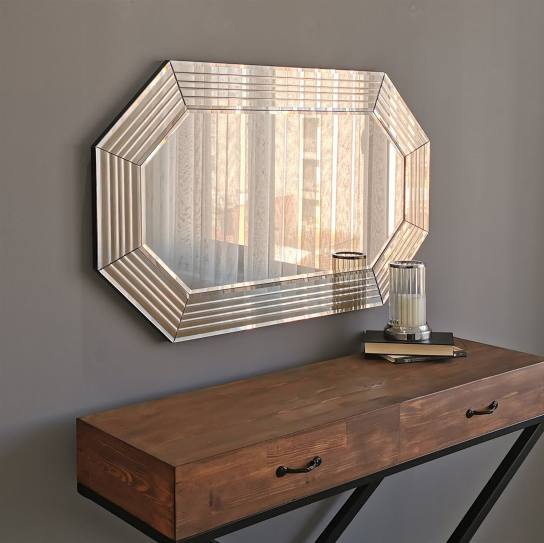 NORDVÄRK A313 vægspejl ottekantet spejlglas og bronze MDF 100x60