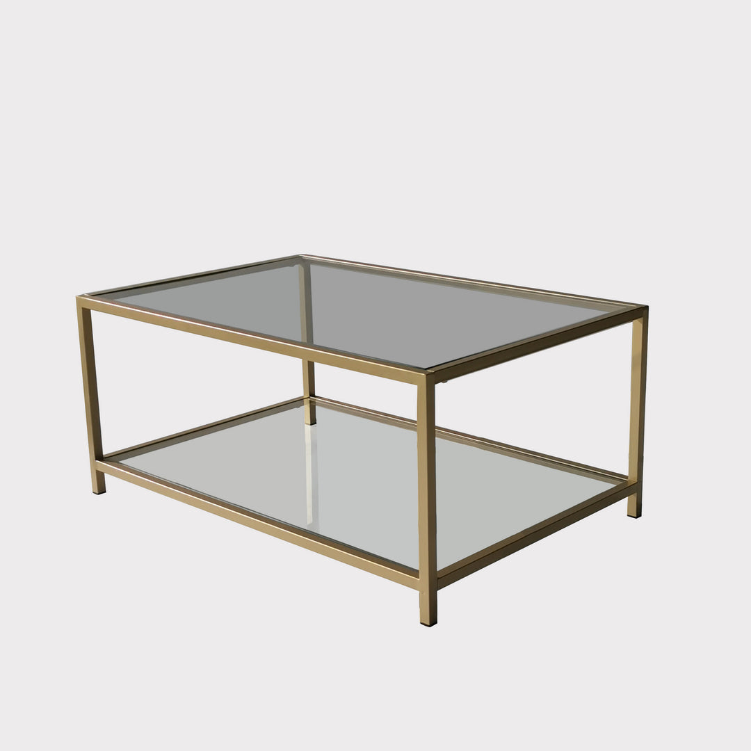 NORDVÄRK Astro sofabord m. 1 hylde rektangulær glas og guld metal 90x60