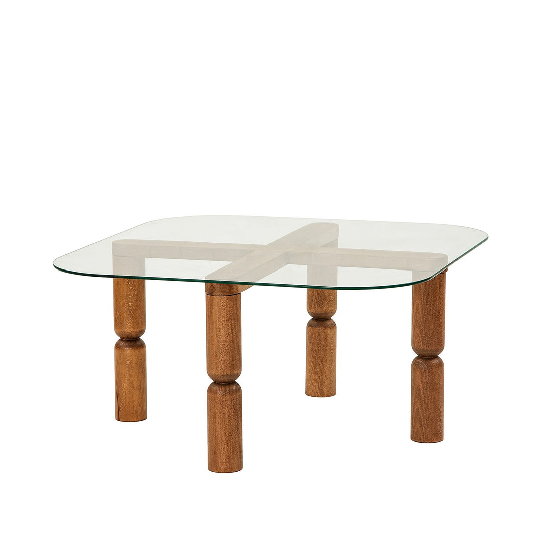 NORDVÄRK Kei sofabord kvadratisk glas og valnøddefarvet træ 80x80