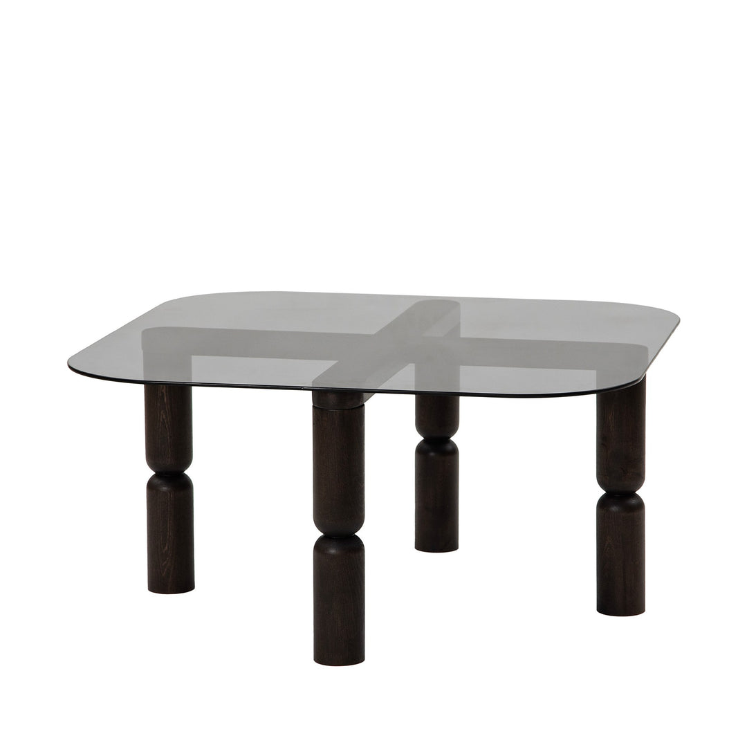 NORDVÄRK Kei sofabord kvadratisk røgfarvet glas og antracit træ 80x80