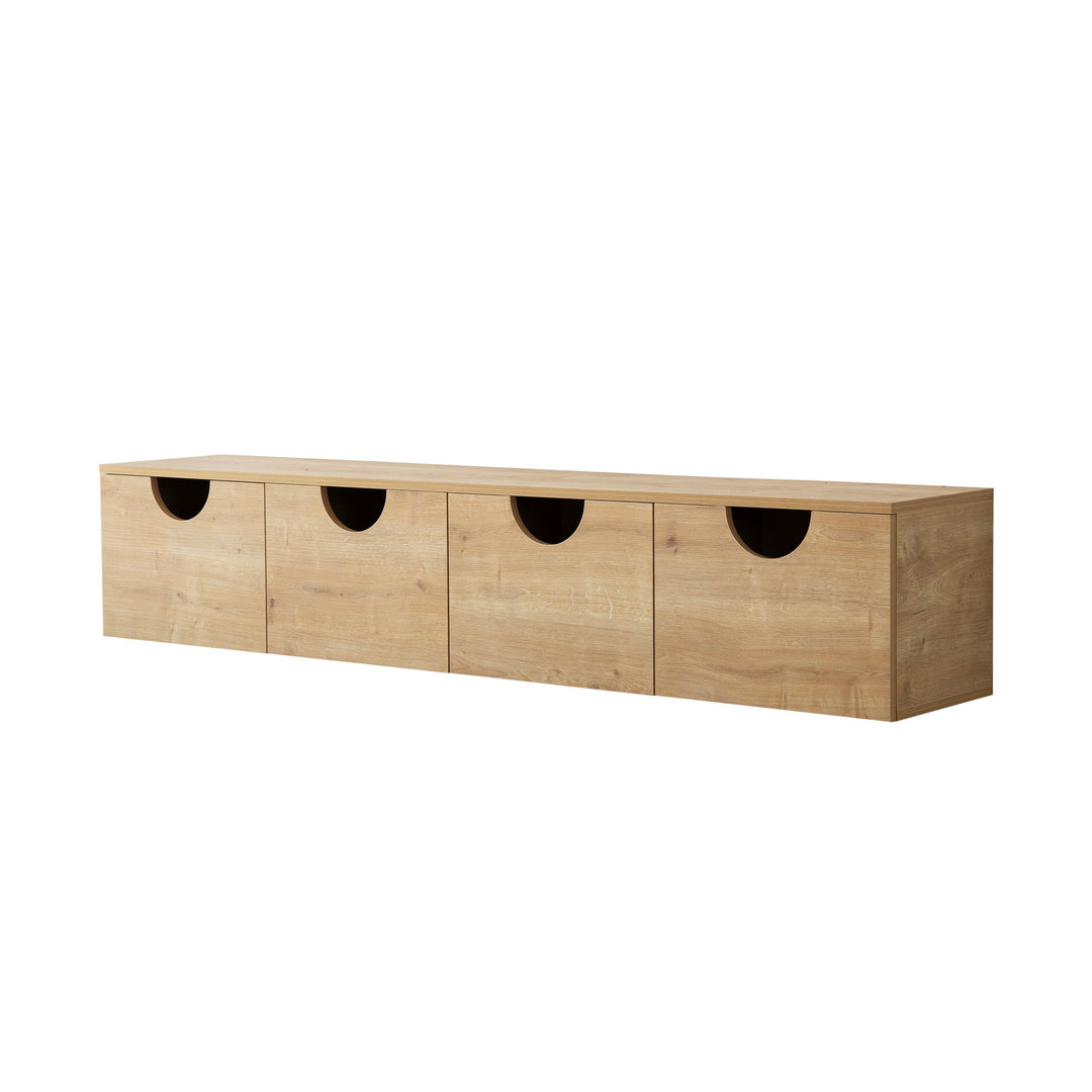 NORDVÄRK Four Seasons væghængt TV-bord m. 4 låger egefarvet melamin 180x35